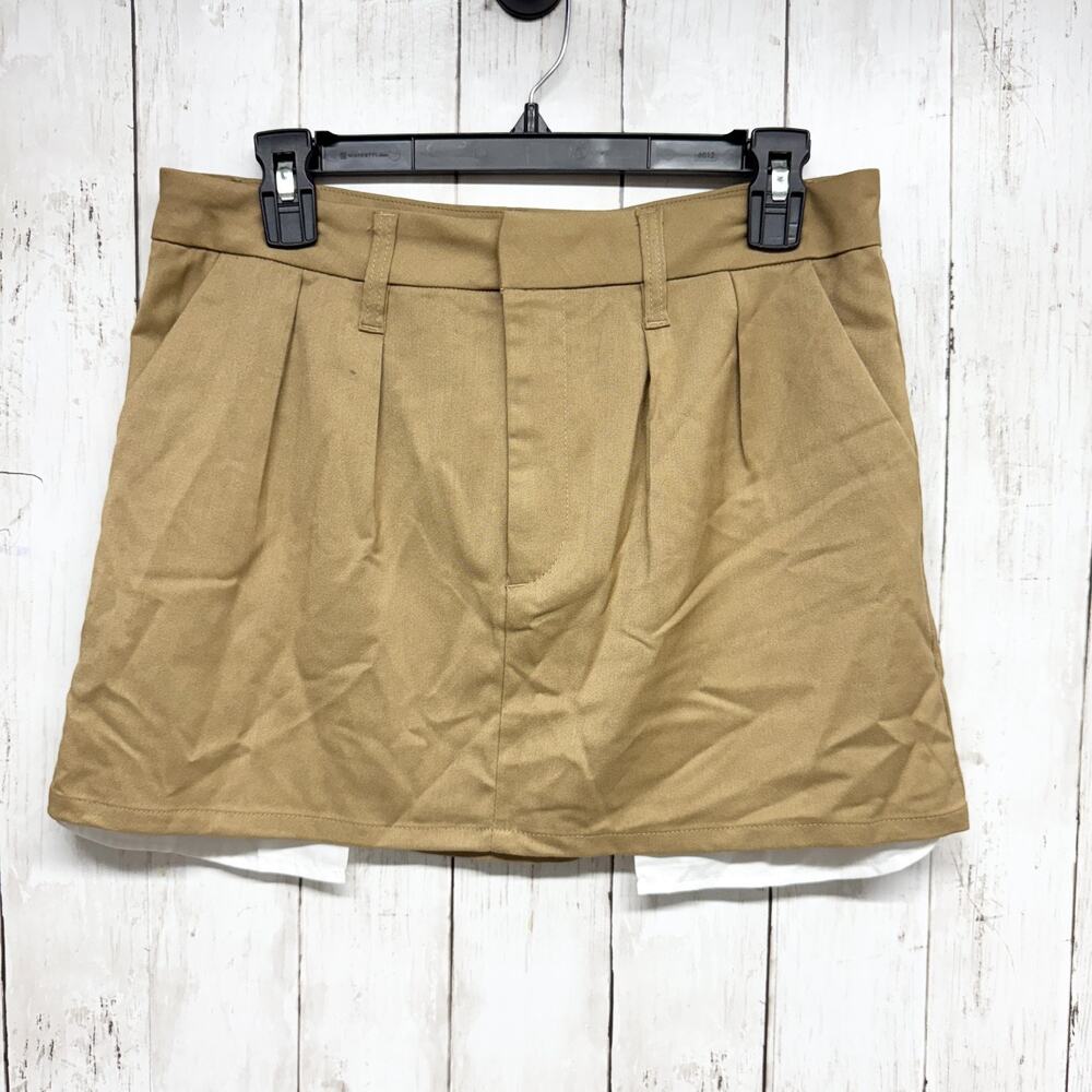 H&M Divided Skirt Women Size Small Tan Linen Mini‎ Pockets Business Preppy
